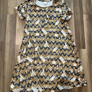 LuLaRoe Navy and Gold Patterned Top